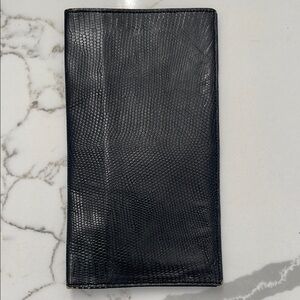 Dunhill black lizard skin leather checkbook wallet